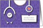 Graduation Female Nurse Practitioner Custom Name with Purple Scrubs card