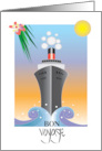 Hand Lettered Bon Voyage Cruise Ship with Rolling Ocean Waves card