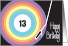 Hand Lettered Birthday for 13 Year Old Rainbow Record and Player card