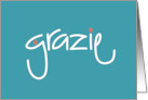 Hand Lettered Grazie Italian Thank You in Blue with Pink Dots card