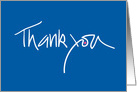 Thank you on Blue, with Hand Lettering and Fuschia Dot card