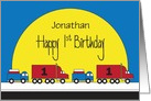 Birthday for One Year Old, Colorful Trucks with Custom Name card