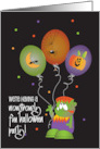 Monstrously Fun Halloween Party Invite with Little Monster and Balloon card