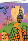 Halloween Chills and Thrills Haunted House Ghost Trails and Iron Fence card