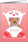 First Valentine’s Day for Granddaughter Bear with Red Bow in Cradle card