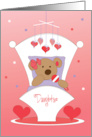 First Valentine’s Day for Daughter with Bear in Cradle with Hearts card