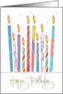 Hand Lettered Birthday with Patterned Festive and Colorful Candles card