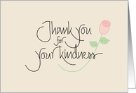 Hand Lettered Thank you for your kindness with long stem rose card
