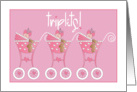 Hand Lettered Triplet Baby Girl Congratulations with Pink Strollers card