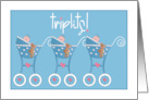 Hand Lettered Triplet Baby Boy Congratulations with Blue Strollers card