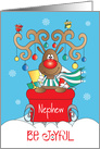 Christmas for Nephew, Be Joyful Reindeer in Sleigh with Ornaments card