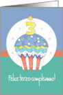 Felice Terzo Compleanno Italiano Cupcake Decorato e Candela Numerati card