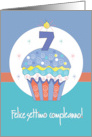 Felice Settimo Compleanno con Candela Numerati e Cupcake Decorato card