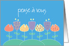 Pense  vous carte de note franais avec des fleurs card