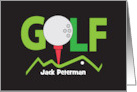 Happy Birthday to Golfer with Golf Ball and Red Tee with Custom Name card