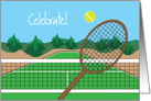 Congratulations for Tennis Player with Tennis Racquet and Ball card