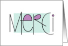 Merci, French Thank you Note Card in grayed jade and violet card