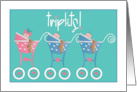 Triplet Baby Congratulations Two Boys One Girl Strollers with Hearts card