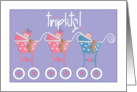 Triplet New Baby Congratulations Two Girls and One Boy in Strollers card