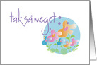 Kort Dansk med smukke blomster, Danish Floral Thank You Card