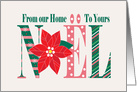 Nol From our Home to Yours, Patterned Letters & Red Poinsettia card