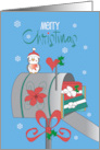 Hand Lettered Merry Christmas with Holiday Decorated Mailbox with Bird card