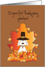 First Thanksgiving for Grandson with pilgrim-hatted puppy card