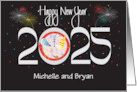 Hand Lettered New Year’s 2024 Custom Name or Names with Fireworks card