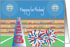 Birthday, For Cheerleader with pom poms and megaphone card