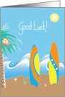 Good Luck on Surfing Event with surfboards on beach card