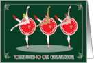 Invitation for Christmas Dance Recital 3 Ballerinas in Red with Holly card
