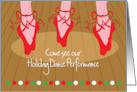 Invitation for Christmas Dance Performance with Trio of Red Toe Shoes card