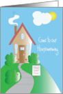 Hand Lettered Invitation to Housewarming with Cottage on Hill card