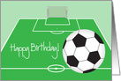 Birthday for Soccer Player, with soccer ball and soccer court card