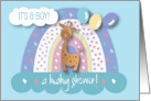 Hand Lettered Baby Boy Shower Invitation Rainbow Giraffe and Balloons card