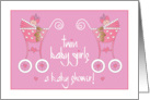 Hand Lettered Baby Shower Invitation Twin Girls with Pink Strollers card