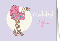 Congratulations, new triplet granddaughters with pink strollers card