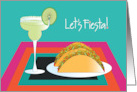 Invitation to Fiesta Party with Taco and Margarita on Bright Placemat card