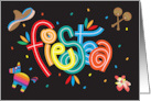 Invitation to Fiesta Bright Colored Piata with Sombrero and Maraca card