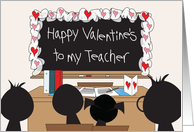 Valentine’s Day for Teacher with hearts on blackboard card