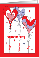 Hand Lettered Valentine’s Party Invitation with pastel heart balloon card