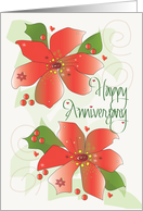 Hand Lettered Winter Wedding Anniversary with Poinsettias and Hearts card