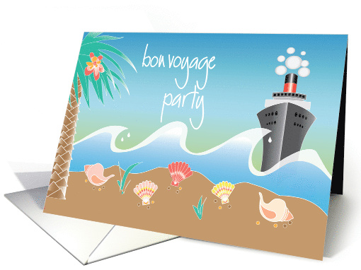 Hand Lettered Bon Voyage Party Invitation Ocean Cruiser and Beach card