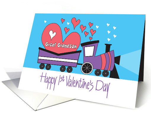 First Valentine's Day for Great Grandson with Train and Hearts card