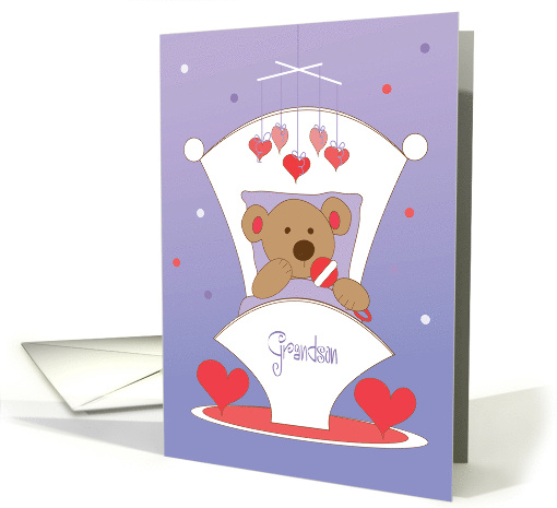 First Valentine's Day Grandson Bear in Cradle with Hearts card