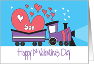 First Valentine’s Day for Son with Lavender and Pink Train and Hearts card