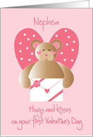 First Valentine’s Day Nephew with teddy bear and hearts card