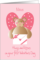First Valentine’s Day Niece with teddy bear and hearts card