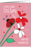 Hand Lettered First Valentine’s Day Love Bug Heart-filled Lady Bug card