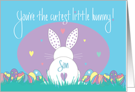 1st Easter for Son, Cutest Little Bunny with Easter Eggs & Hearts card